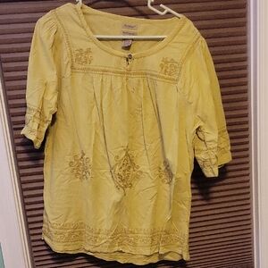 Ruff Hewn Olive Green Embroidered Blouse